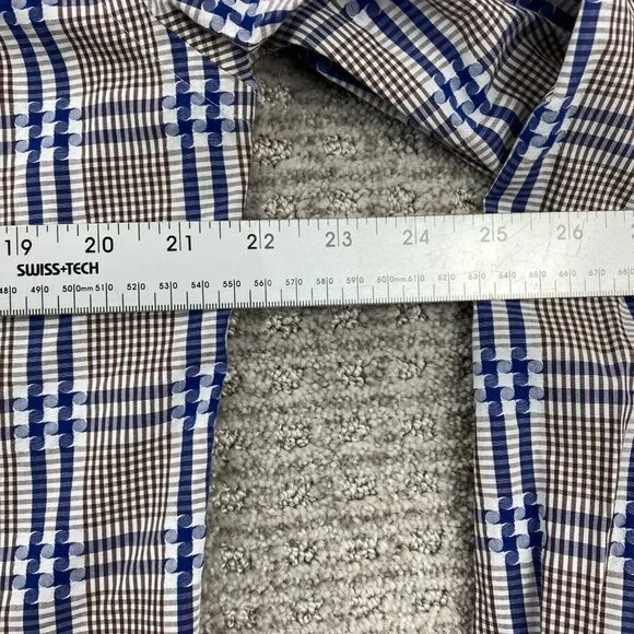 BUGATCHI UOMO Shirt Men Medium M Brown Blue Checkered Button Up Long Sleeve Polo - Picture 7 of 8
